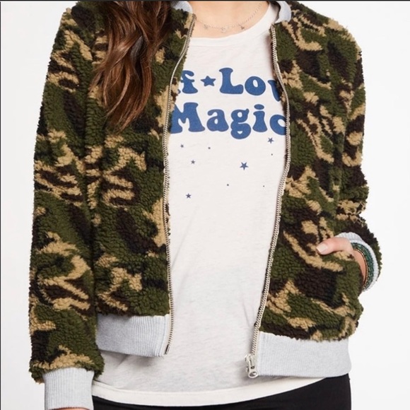 Chaser Jackets & Blazers - NEW Chaser Camo Fleece Teddy Bear Full Zip Lined Bomber Jacket